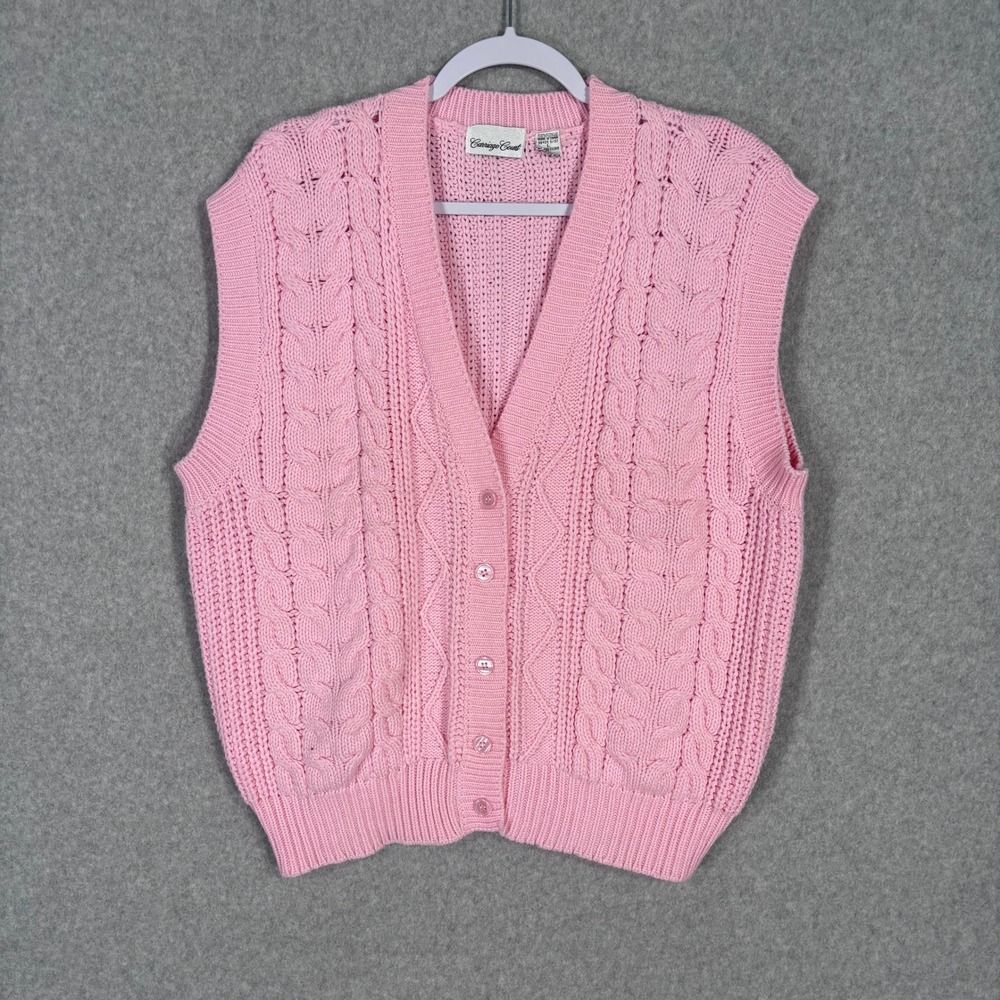 Vintage Cable Knit Sweater Vest Cardigan Large‎ Cottage Granny Feminine Pastel